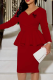 Red Street Print Flounce V Neck Long Sleeve Two Pieces