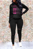 Red Casual Print Hollowed Out Patchwork O Neck Long Sleeve Two Pieces