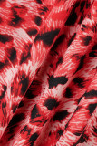 Leopard Print Sexy Print Patchwork Zipper Half A Turtleneck Long Sleeve Dresses