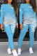 Sky Blue Casual Print Letter O Neck Long Sleeve Two Pieces