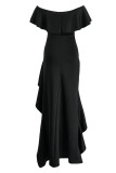 Pink Elegant Solid Patchwork Flounce Asymmetrical V Neck Evening Dress Dresses