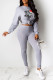 Grey Casual Street Skull Head Print Patchwork O Neck Long Sleeve Two Pieces