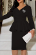 Black Street Print Flounce V Neck Long Sleeve Two Pieces