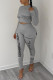 Grey Casual Sportswear Print Patchwork O Neck Long Sleeve Two Pieces