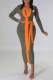Army Green Sexy Print Letter With Belt V Neck One Step Skirt Dresses
