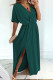 Green Casual Solid Patchwork Slit V Neck Long Dress Dresses