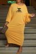 Yellow Sexy Print Letter Oblique Collar One Step Skirt Dresses