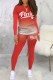 Red Casual Gradual Change Print Letter O Neck Long Sleeve Two Pieces