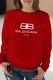 Red Casual Print Letter O Neck Tops