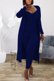 Light Blue Fashion Solid pencil Long Sleeve Two Pieces