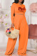 Orange Casual Letter Print Basic O Neck Short Sleeve Two Pieces