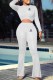White Sexy Print Letter O Neck Long Sleeve Two Pieces