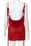Red Sexy Solid Patchwork Spaghetti Strap Pencil Skirt Dresses
