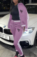 Purple Street Print Patchwork Zipper Collar Long Sleeve Two Pieces