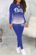 Blue Casual Gradual Change Print Letter O Neck Long Sleeve Two Pieces