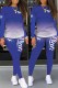 Blue Casual Print Letter O Neck Long Sleeve Two Pieces