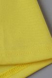 Yellow Casual Solid Patchwork O Neck Straight Rompers