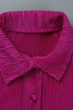 Pink Casual Solid Patchwork Buckle Fold Turndown Collar Long Sleeve Two Pieces