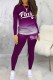 Purple Casual Gradual Change Print Letter O Neck Long Sleeve Two Pieces