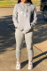 Grey Casual Print Letter Hooded Collar Long Sleeve Two Pieces