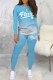 Sky Blue Casual Gradual Change Print Letter O Neck Long Sleeve Two Pieces