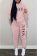 Pink Casual Print Letter Hooded Collar Long Sleeve Two Pieces