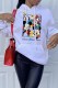 White Street Character Print Letter Hooded Collar Tops
