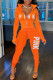 Orange Casual Letter Print Patchwork Hooded Collar Long Sleeve Two Pieces
