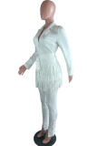 Red Street Solid Tassel Turndown Collar Long Sleeve Two Pieces
