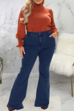Royal Blue Casual Solid Patchwork Plus Size Jeans