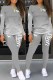 Grey Casual Print Letter O Neck Long Sleeve Two Pieces