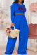 Blue Casual Letter Print Basic O Neck Short Sleeve Two Pieces
