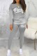 Grey Casual Gradual Change Print Letter O Neck Long Sleeve Two Pieces