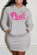 Grey Casual Print Patchwork Hooded Collar Straight Dresses