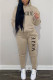 Khaki Casual Print Letter Hooded Collar Long Sleeve Two Pieces