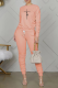 Nude Pink Casual Print Fold O Neck Long Sleeve Two Pieces