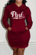 Burgundy Casual Print Patchwork Hooded Collar Straight Dresses