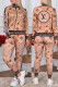 Khaki Casual Print Letter Zipper Collar Long Sleeve Two Pieces