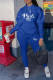 Blue Casual Print Letter Hooded Collar Long Sleeve Two Pieces