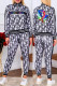 Black And White Casual Print Letter Zipper Collar Long Sleeve Two Pieces
