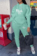 Water Blue Casual Print Letter Hooded Collar Long Sleeve Two Pieces