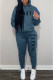 Blue Casual Print Letter Hooded Collar Long Sleeve Two Pieces