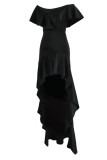 Pink Elegant Solid Patchwork Flounce Asymmetrical V Neck Evening Dress Dresses