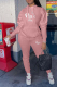 Pink Casual Print Letter Hooded Collar Long Sleeve Two Pieces