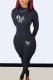 Black Street Print Patchwork O Neck Long Sleeve Two Pieces
