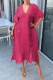 Rose Red Sexy Solid Tassel Hollowed Out Patchwork V Neck Beach Dress Dresses
