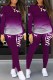 Purple Casual Print Letter O Neck Long Sleeve Two Pieces