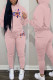 Pink Casual Print Patchwork Hooded Collar Long Sleeve Two Pieces