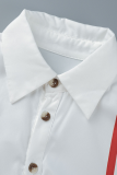 White Casual Print Patchwork Turndown Collar Tops