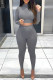 Grey Fashion Casual Solid Basic O Neck Long Sleeve Two Pieces